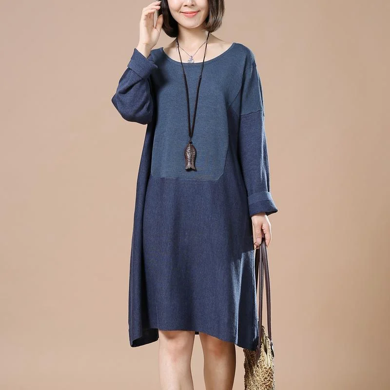 Blue oversized pullover sweater dresses unique design Leg Sleeve Comfort