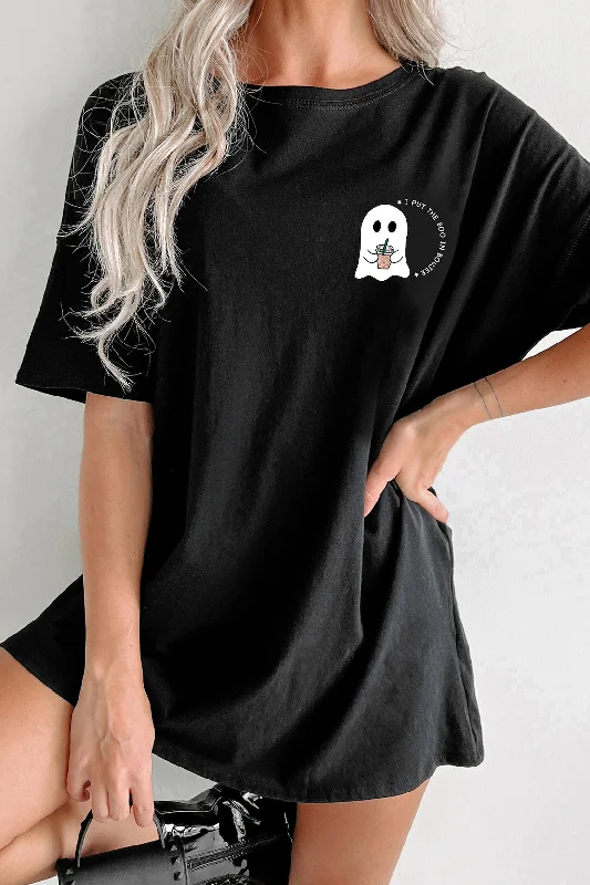 "Boo In Boujee" Oversized Graphic T-Shirt Dress (Black) - Print On Demand Cashmere Blend Cotton Blend Poly Blend "Boo In Boujee" Oversized Graphic T-Shirt Dress (Black) - Print On Demand Cashmere Blend Cotton Blend Poly Blend
