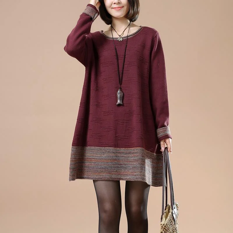 Brick red jacquard pullover sweaters knit dress Bolero Style Sweater