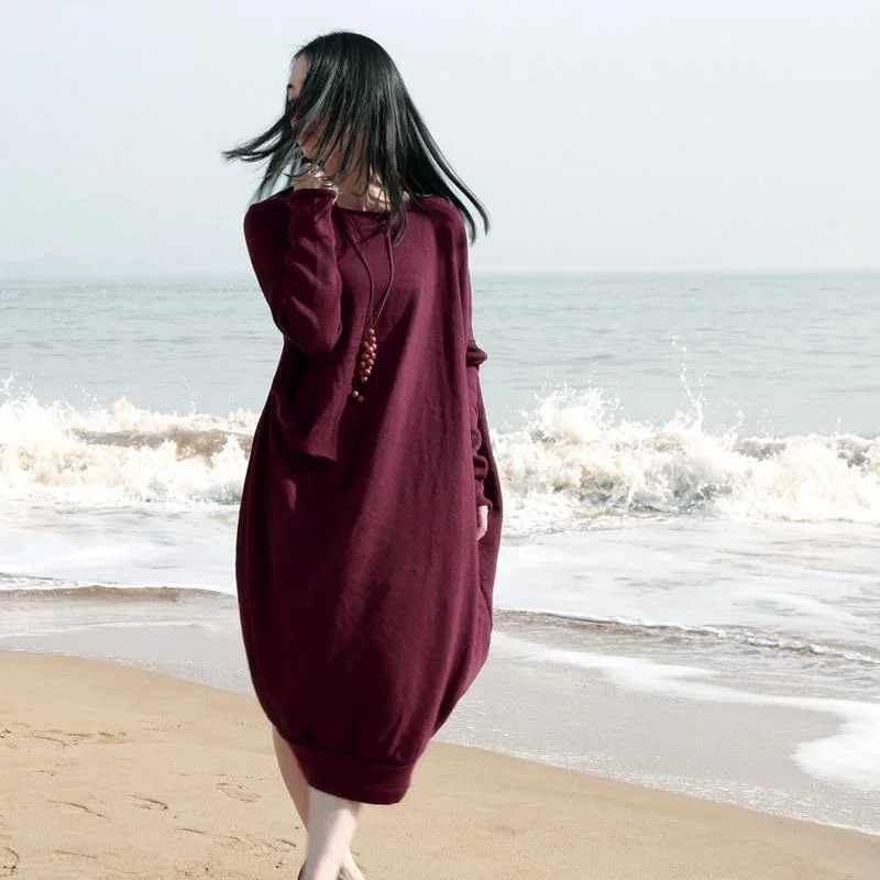 burgundy autumn casual knitted dresses plus size long pullover sweater dress Asymmetrical Hem Sweater burgundy autumn casual knitted dresses plus size long pullover sweater dress Asymmetrical Hem Sweater