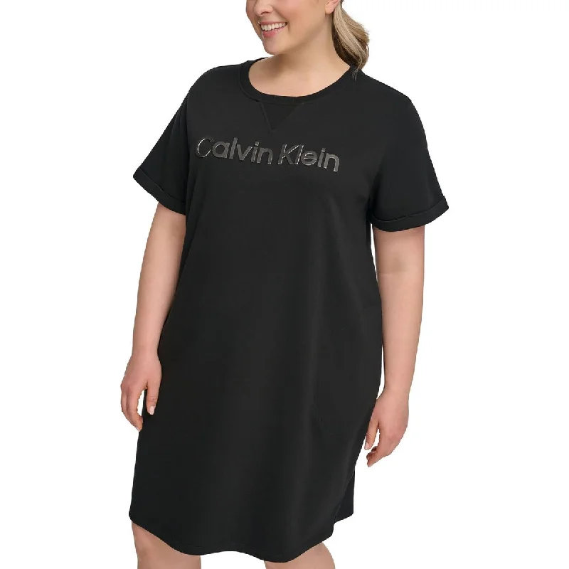 Calvin Klein Performance Womens Plus Comfy Midi Sweatshirt Dress Hoodie with Thumb Holes Functional Cozy Calvin Klein Performance Womens Plus Comfy Midi Sweatshirt Dress Hoodie with Thumb Holes Functional Cozy