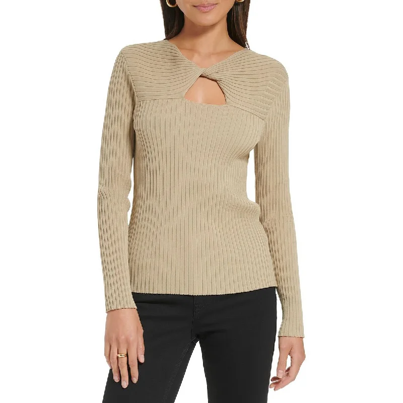 Calvin Klein Womens Cut-Out Ribbed Knit Pullover Sweater Surplice Neck Pullover