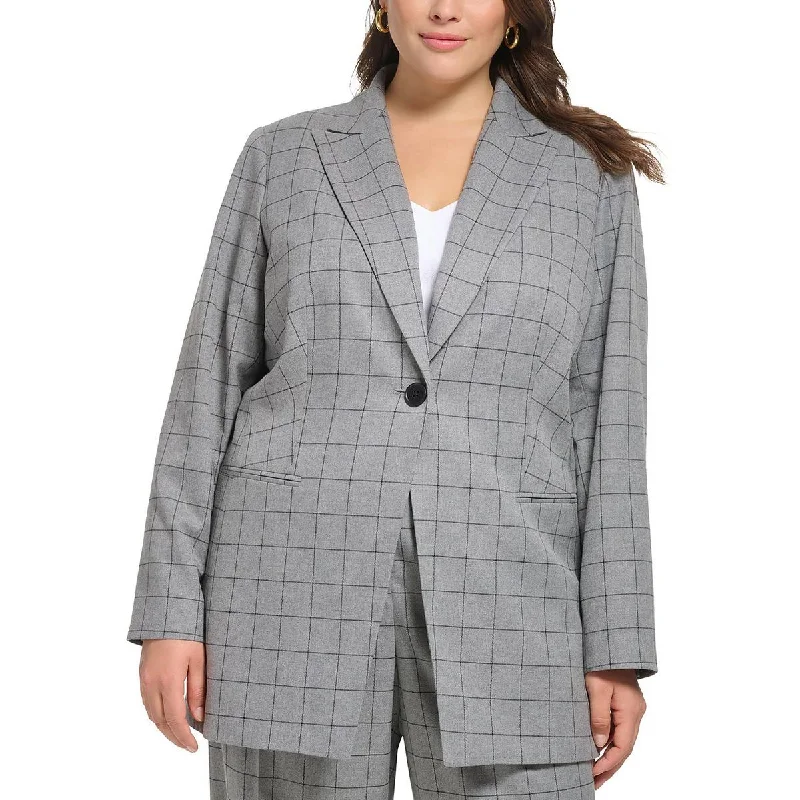 Calvin Klein Womens Plus Window Pane Suit Separate One-Button Blazer High-End Women's Suit