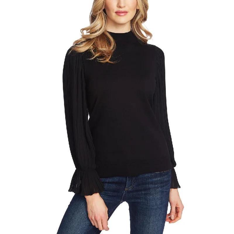 CeCe Womens Mock Turtleneck Pleated Sleeves Pullover Top Bateau Neck Pullover