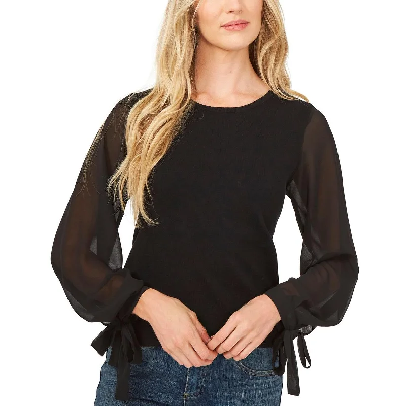 CeCe Womens Tie Sleeves Round Neck Pullover Top Notched Neck Pullover