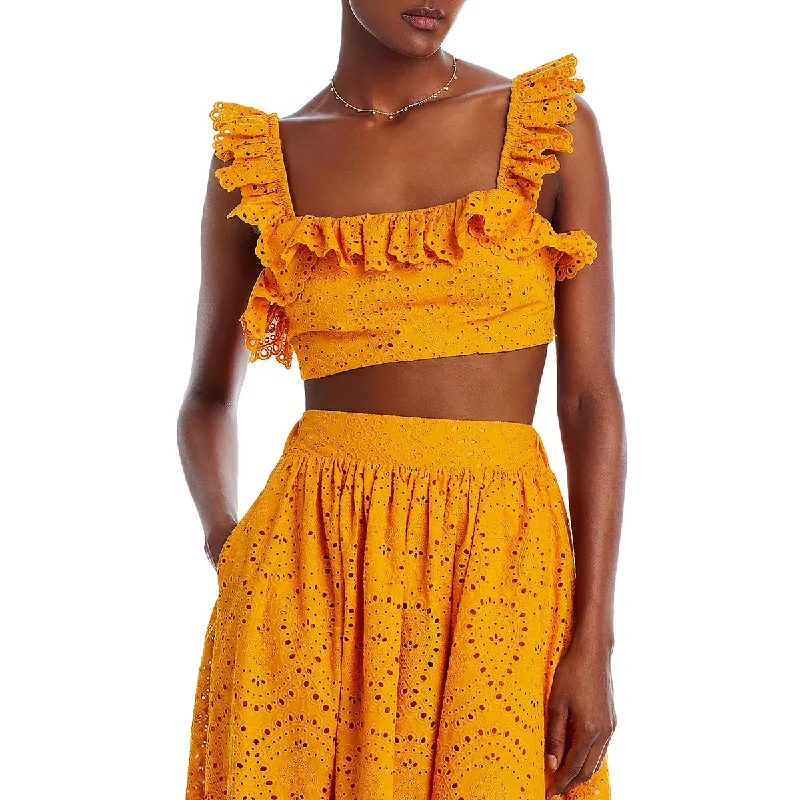 Charina Sarte Womens Cotton Eyelet Pullover Top Short Sleeve Top