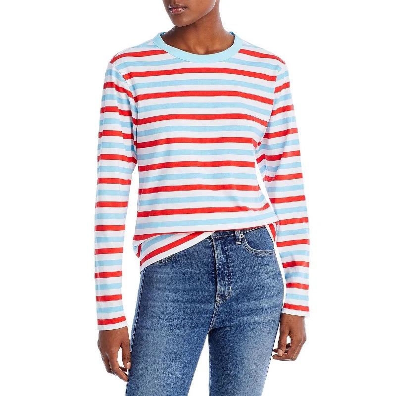 Chaser Womens Cotton Striped Pullover Top Crew Neck Wool