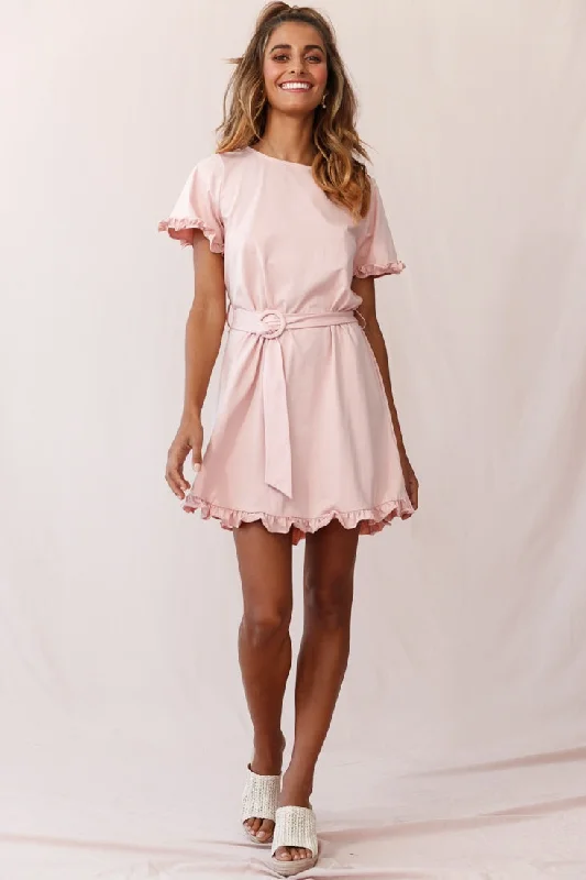 Chelsea Belted T-Shirt Dress Blush Iron Safe Non-Iron Wrinkle Free