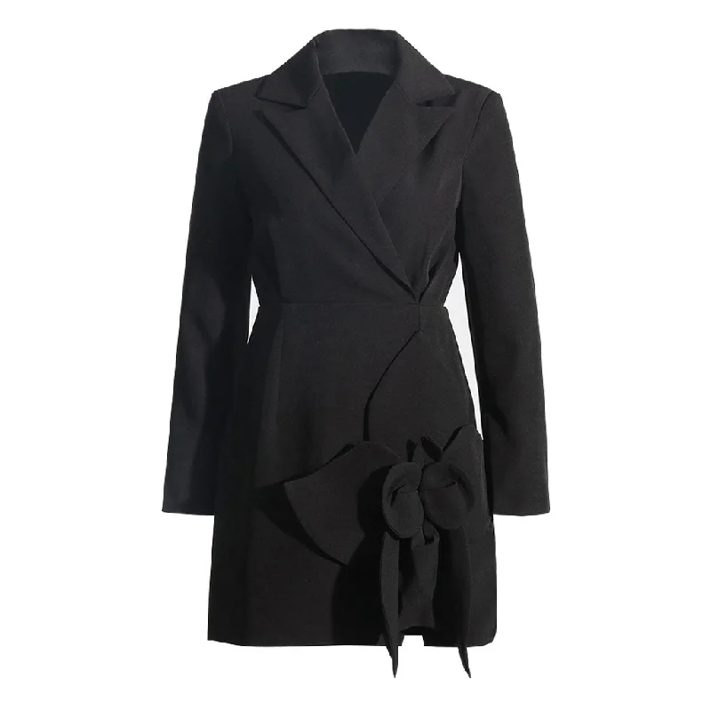 Chic 3D Floral Detail Lapel Collar Long Sleeve Tailored Mini Blazer Dress Silk Women's Blazer Chic 3D Floral Detail Lapel Collar Long Sleeve Tailored Mini Blazer Dress Silk Women's Blazer
