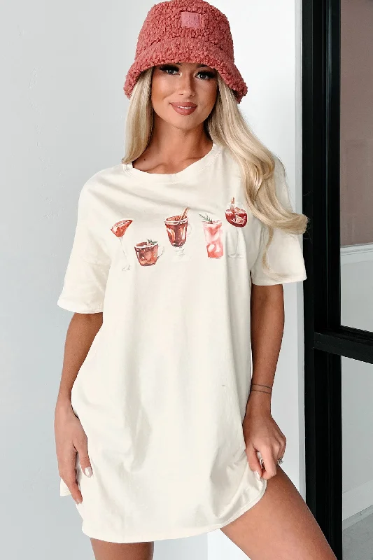 Christmas Spirits Oversized Graphic T-Shirt Dress (Vanilla) - Print On Demand Collared Crew Neck Turtle Neck Christmas Spirits Oversized Graphic T-Shirt Dress (Vanilla) - Print On Demand Collared Crew Neck Turtle Neck