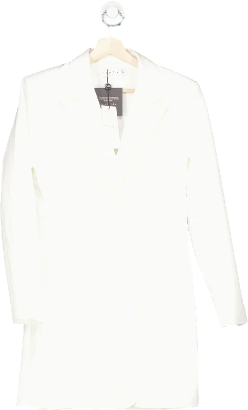 Club L London White Tailored Blazer Mini Dress with Bow UK 6 Women's Short Blazer