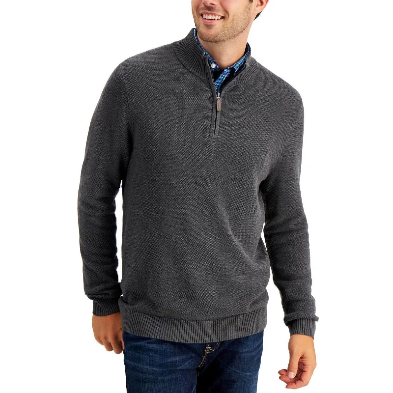 Club Room Mens Cotton 1/4 Zip Pullover Sweater Besom Neck Pullover