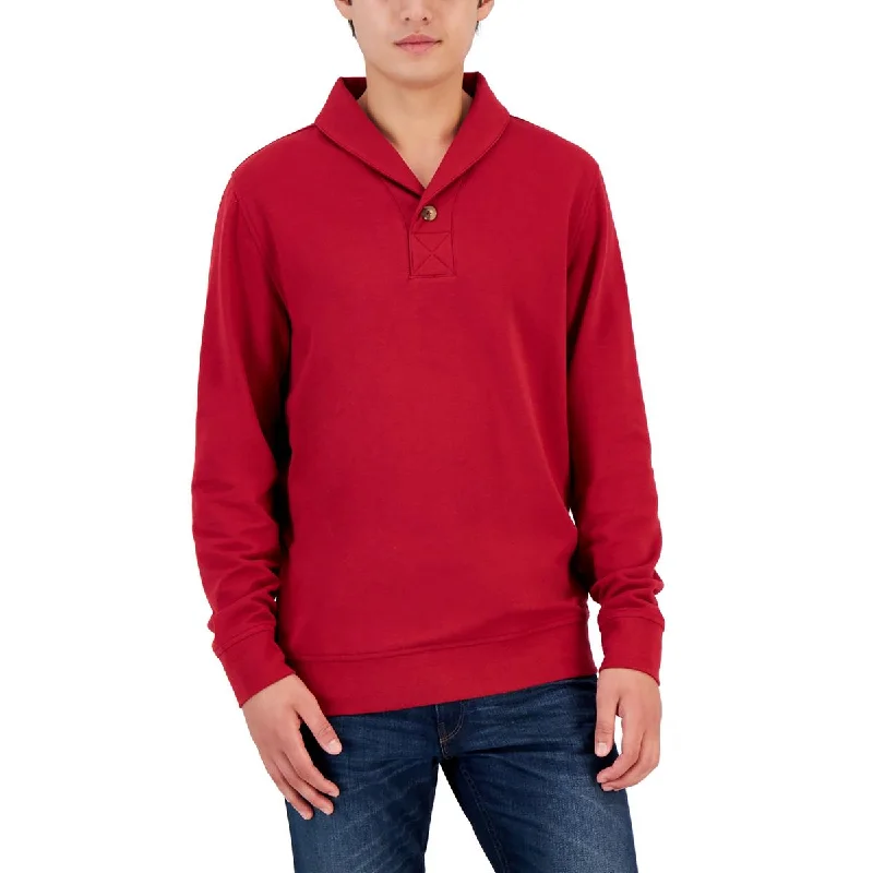 Club Room Mens Fleece Placket Pullover Sweater Ribbed Crew Neck