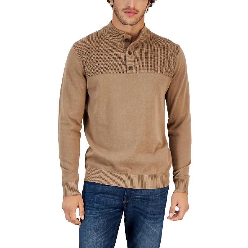 Club Room Mens Cotton Henley Pullover Sweater Jewel Neck Pullover