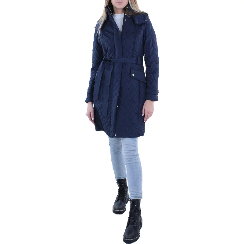 Cole Haan Women's Quilted Mid-Length Belted Puffer Jacket with Removable Hood Anorak Shell Jacket Lightweight Jacket Cole Haan Women's Quilted Mid-Length Belted Puffer Jacket with Removable Hood Anorak Shell Jacket Lightweight Jacket