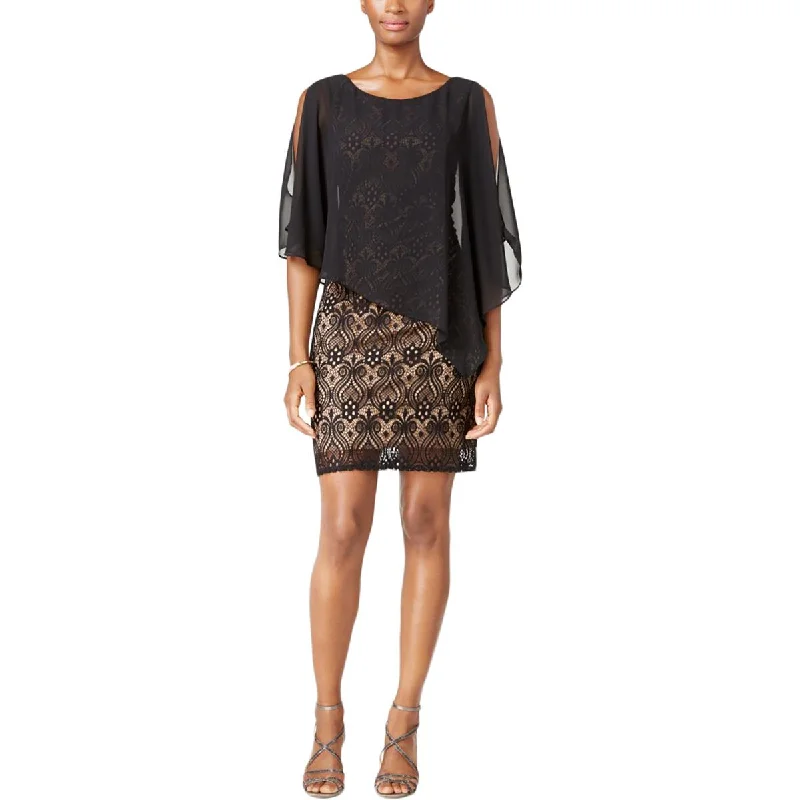 Connected Apparel Womens Lace Overlay Pullover Cocktail Dress One Shoulder Top