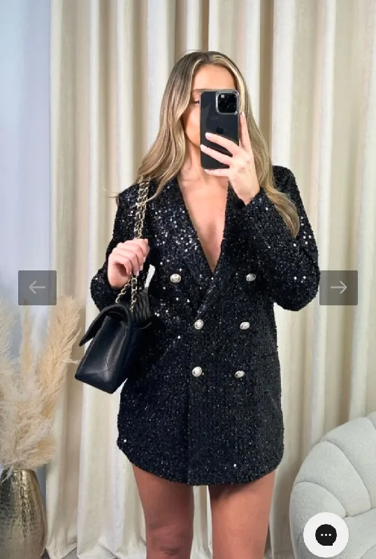 MILLY BLACK SEQUIN EMBELLISHED BLAZER Slimming Women's Blazer