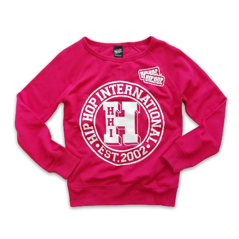 WOMENS FLEECE PULLOVER CREW - NEW VARSITY CIRCLE-PINK Flare Sleeve Stylish