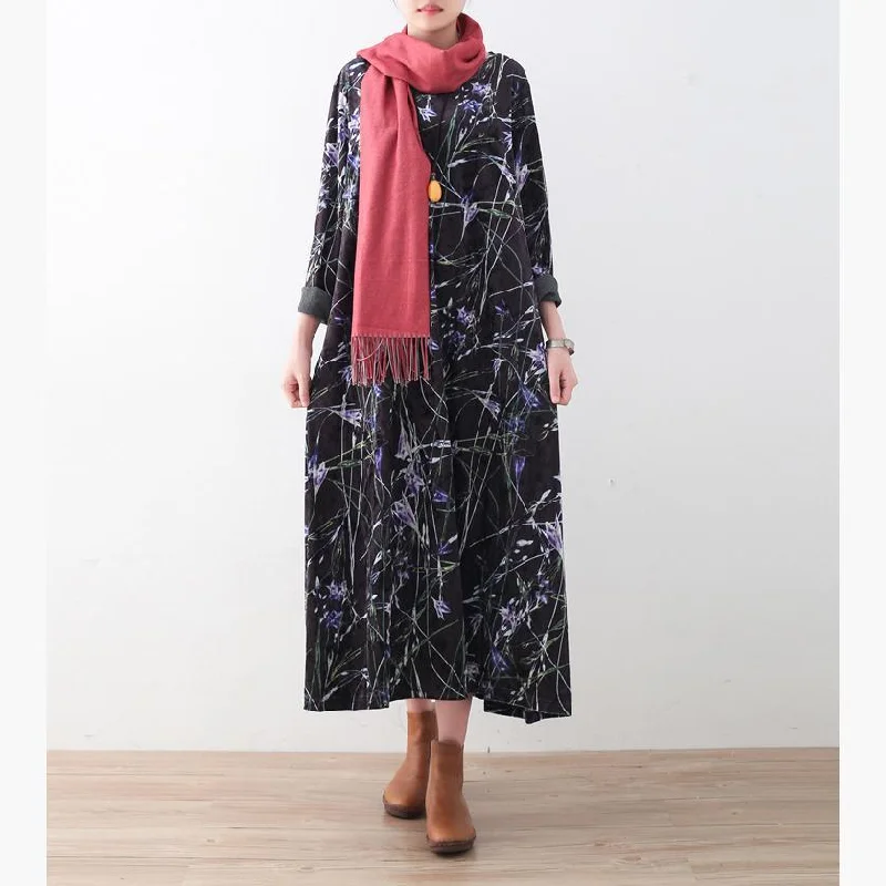 Cozy black purple print silk corduroy dress plus size clothing pullover Fine o neck maxi dress Cashmere Luxurious Pullover Cozy black purple print silk corduroy dress plus size clothing pullover Fine o neck maxi dress Cashmere Luxurious Pullover