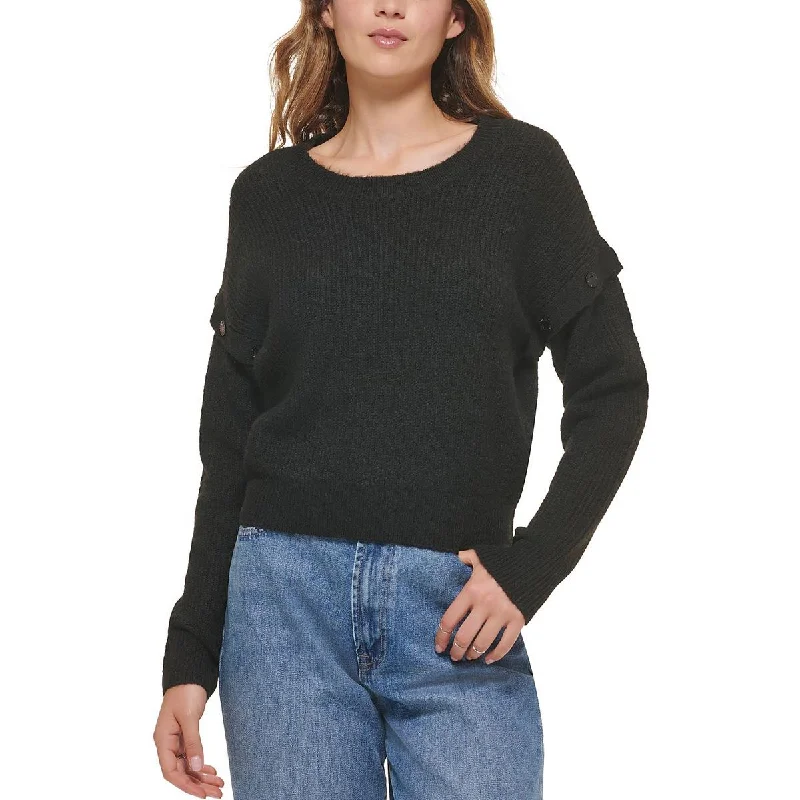DKNY Jeans Womens Drop Shoulder Crewneck Pullover Sweater Bardot Neck Top