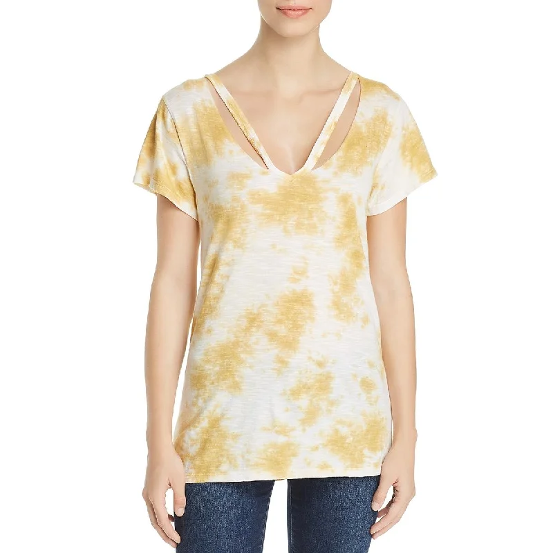 Elan Womens Cut-Out Tie-Dye T-Shirt Satin Blend Silk Blend Wool Blend
