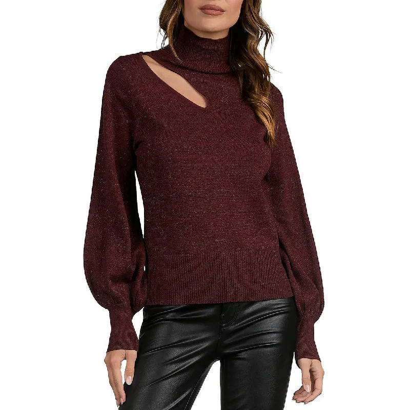 Elan Womens Metallic Cut-Out Pullover Sweater Hooded Pullover Sweater