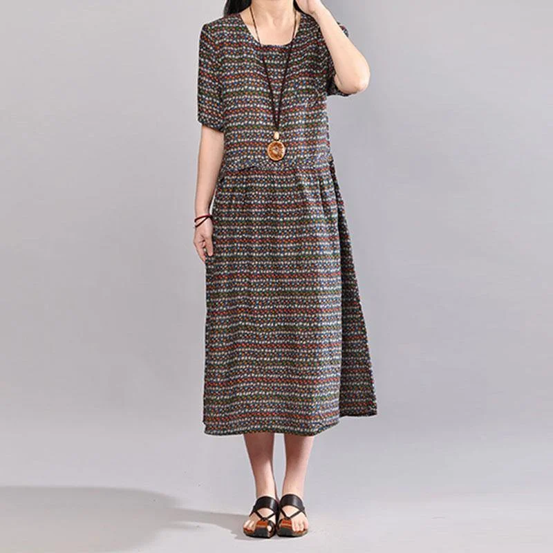 Elegant cotton maxi dress Loose fitting Women Retro Printed Short Sleeve Cotton Pullover Dress Fine Merino Wool Elegant cotton maxi dress Loose fitting Women Retro Printed Short Sleeve Cotton Pullover Dress Fine Merino Wool