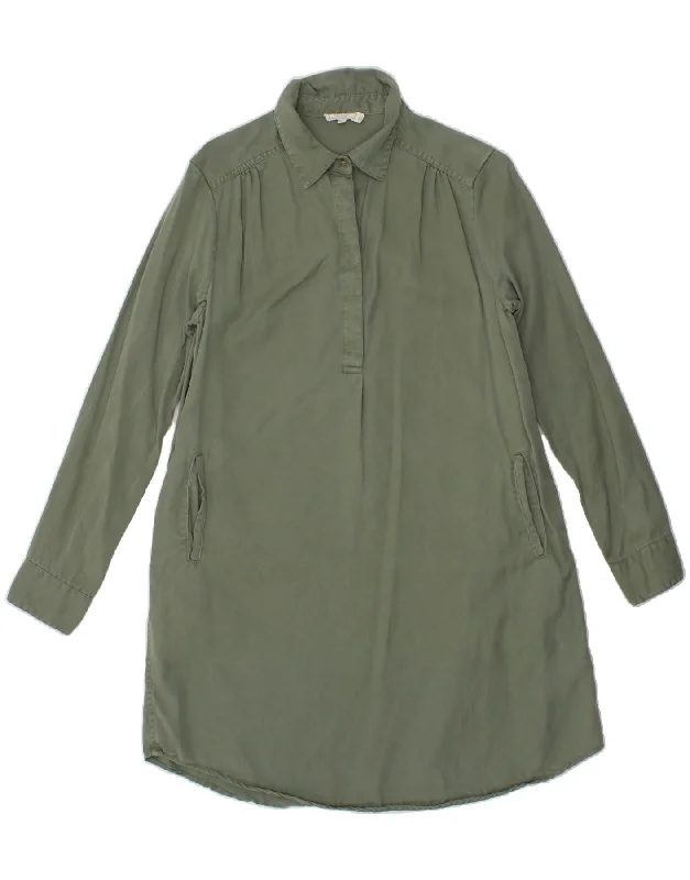 FAT FACE Womens Pullover Shirt Dress UK 14 Large Green Lyocell Slit Sleeve Stylish
