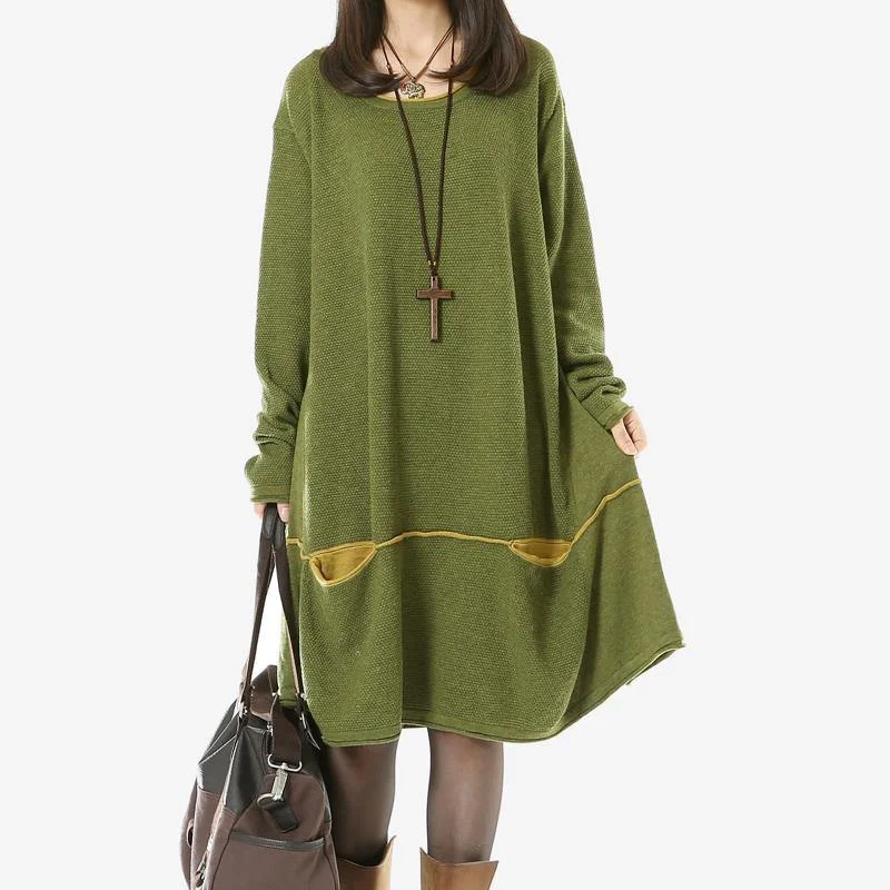 Fine grass green sweater dresses trendy plus size pullover boutique sweater dropping pockets One Shoulder Top Fine grass green sweater dresses trendy plus size pullover boutique sweater dropping pockets One Shoulder Top