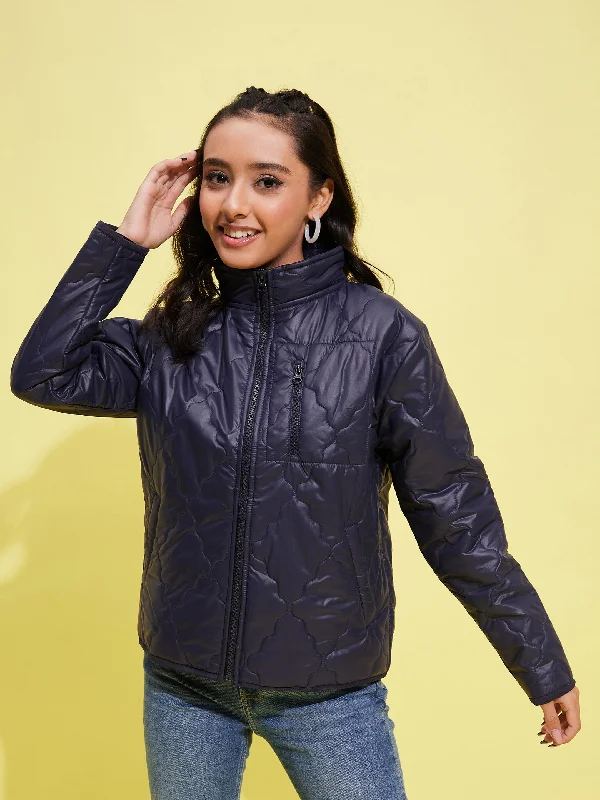 Girls Navy Quilted Zipper Jacket Rayon Jacket Velvet Jacket Corduroy Jacket