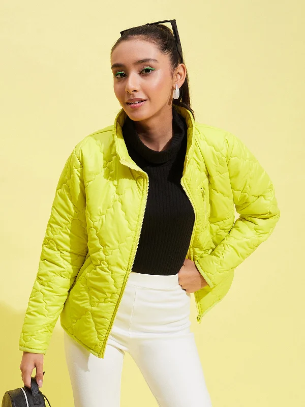 Girls Neon Yellow Quilted Zipper Jacket Jersey Jacket Tulle Jacket Batik Jacket