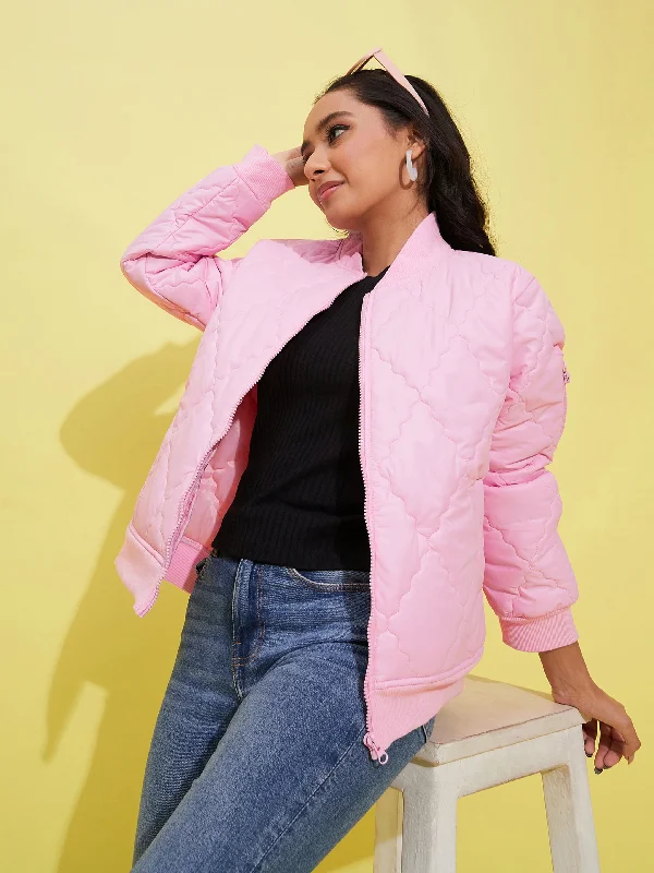 Girls Pink Quilted Bomber Jacket Wool Jacket Cashmere Jacket Tweed Jacket