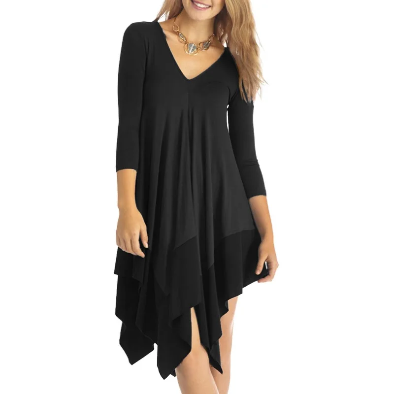 Gracia Womens Knit Maxi T-Shirt Dress Notch Collar Peter Pan Collar Cowl Neck