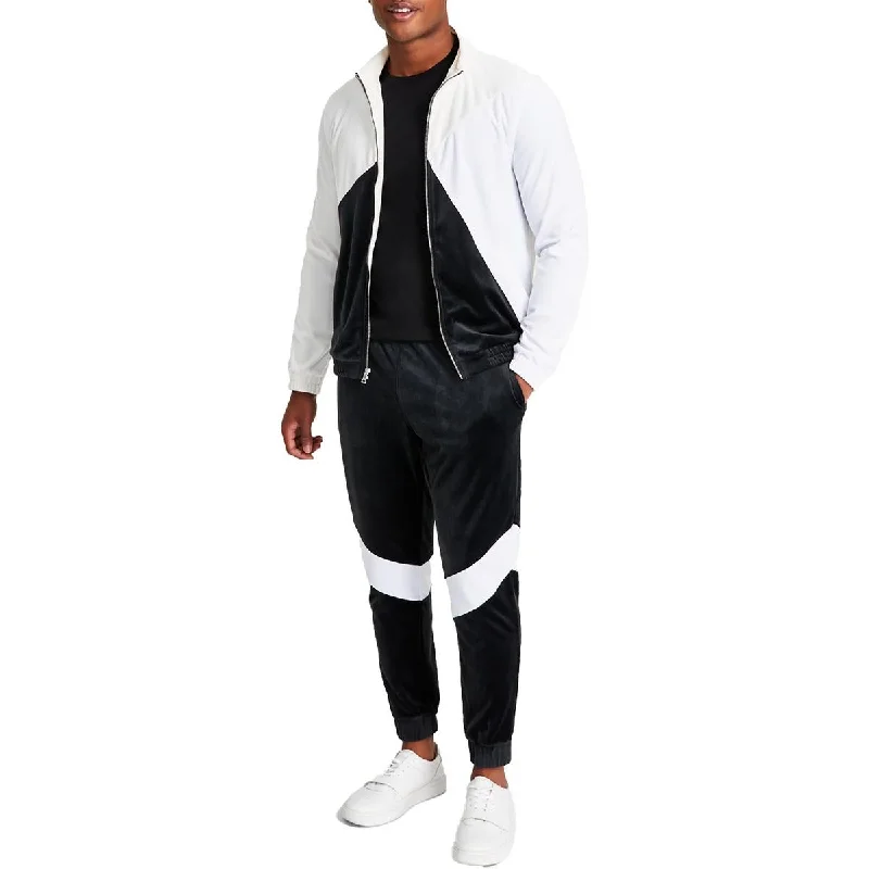INC Mens Velour Colorblock Track Jacket Satin Jacket Silk Jacket Chiffon Jacket