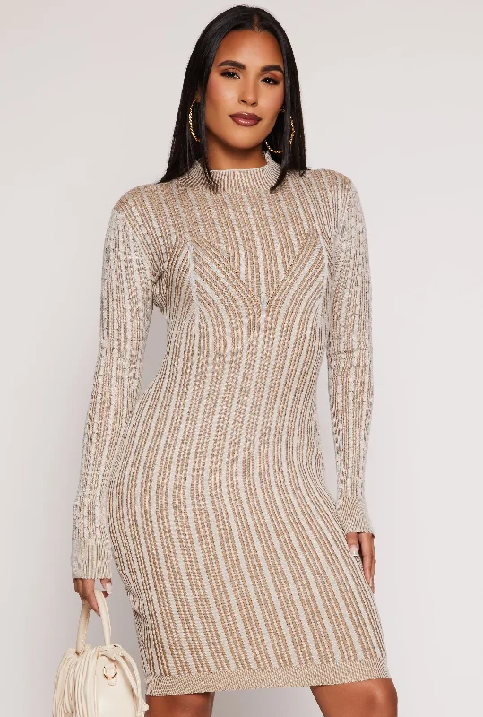 Almost Famous Ribbed Knit Shadow Stripe Sweater Dress Lace Blend Ribbed Blend Corduroy Blend