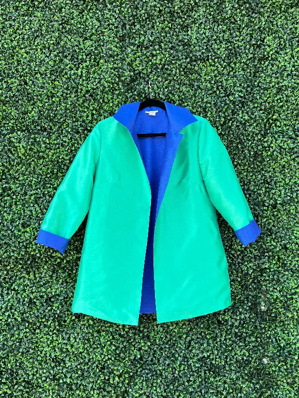 Green and Blue Reversible Jacket Welt Pockets Slit Pockets Flap Pockets