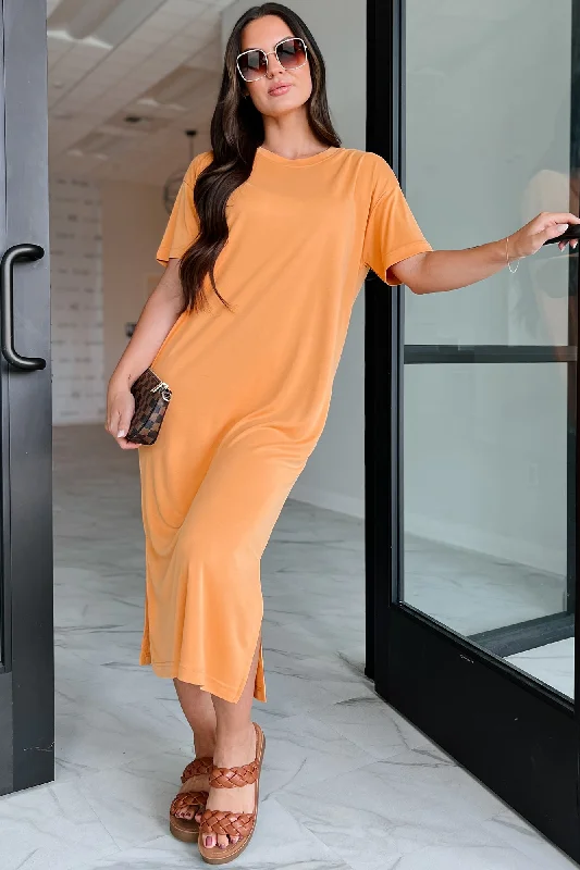 Jaylen T-Shirt Midi Dress (Orange) Solid Color Striped Floral