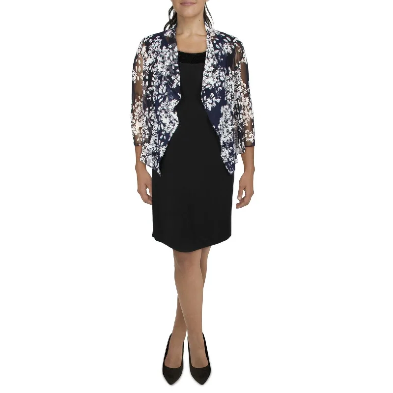 Jessica Howard Womens Petites Mesh Printed Collarless Blazer Summer Women's Jacket