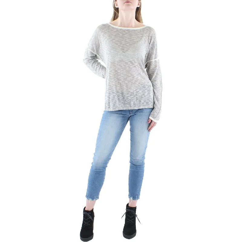 Jones New York Womens Sheer Hi-Low Pullover Top Crew Neck Wool