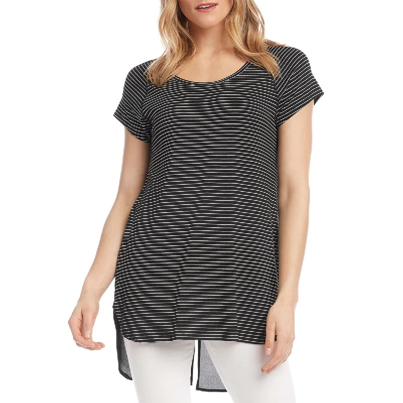 Karen Kane Womens Casablanca Striped Contrast Shirttail T-Shirt Beaded Sequined Faux Fur Karen Kane Womens Casablanca Striped Contrast Shirttail T-Shirt Beaded Sequined Faux Fur