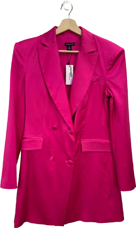 Karen Millen Bright Pink Satin Contoured Open Back Blazer Dress UK 10 Women's Radiation Jacket