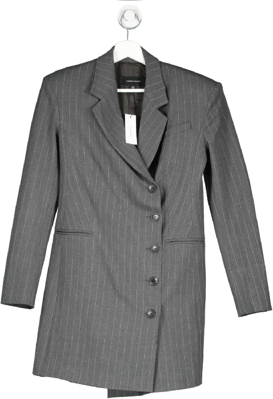 Karen Millen Grey Tailored Compact Stretch Pinstripe Single Breasted Blazer Dress UK 8 Women's Formal Blazer