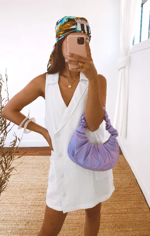 Levi Blazer Dress ~ White Linen Women's Stripe Blazer