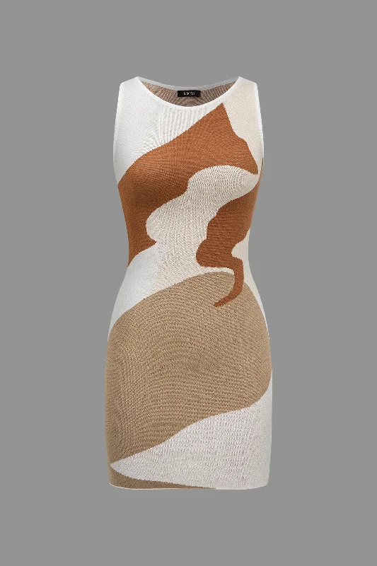 Basic Abstract Print Sweater Dress Collared Crew Neck Turtle Neck
