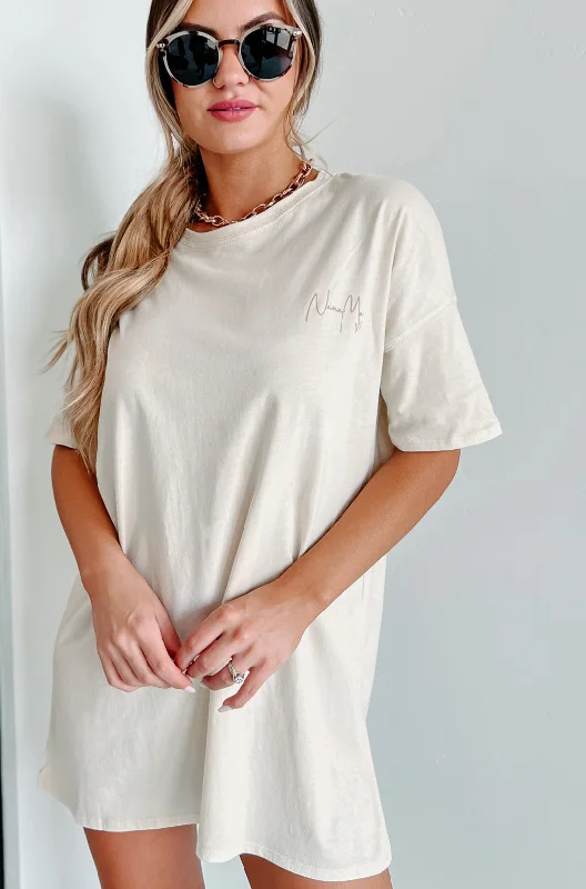 "NanaMacs XOXO" Oversized Graphic T-Shirt Dress (Vanilla/Taupe Text-Left Chest) - Print On Demand Cozy Warm Stylish "NanaMacs XOXO" Oversized Graphic T-Shirt Dress (Vanilla/Taupe Text-Left Chest) - Print On Demand Cozy Warm Stylish