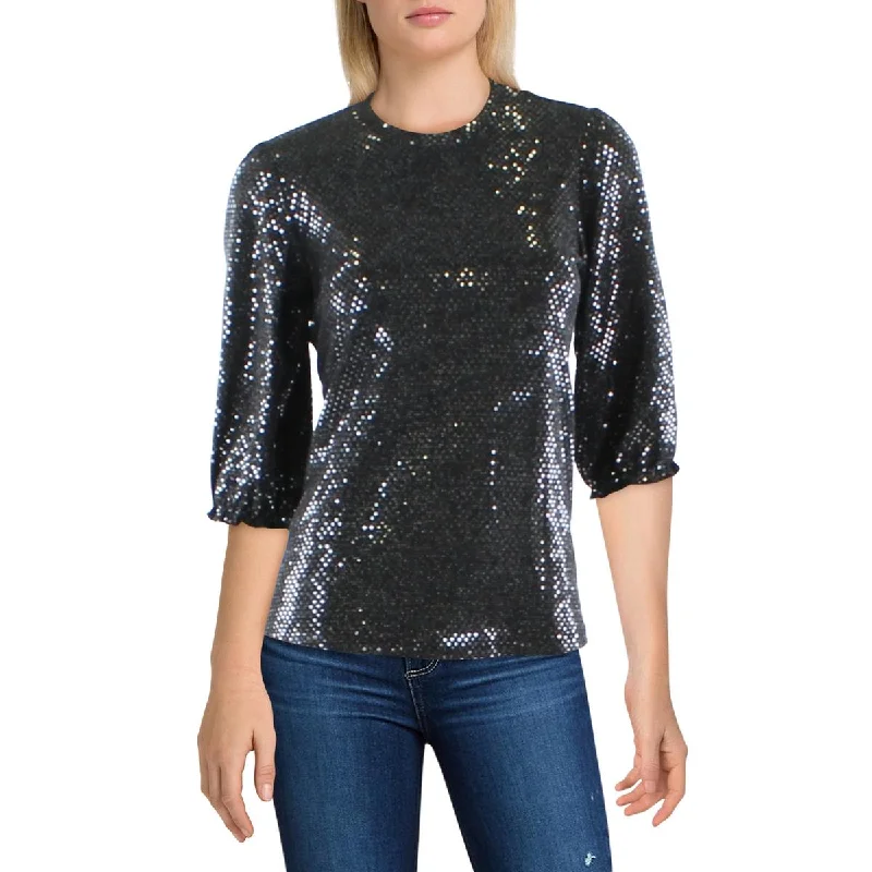 Nanette Nanette Lepore Womens Sequins Puff Sleeves Pullover Top Soft Wool Sweater