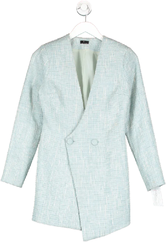 NBD Blue Boucle Collarless Blazer Dress UK XS Women's Party Jacket