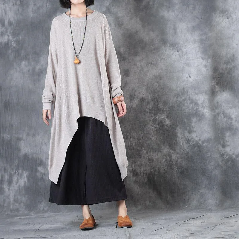 new beige fashion long sleeve knit pullover dresses baggy loose o neck asymmetric hem sweater dress Tight Sleeve Top new beige fashion long sleeve knit pullover dresses baggy loose o neck asymmetric hem sweater dress Tight Sleeve Top
