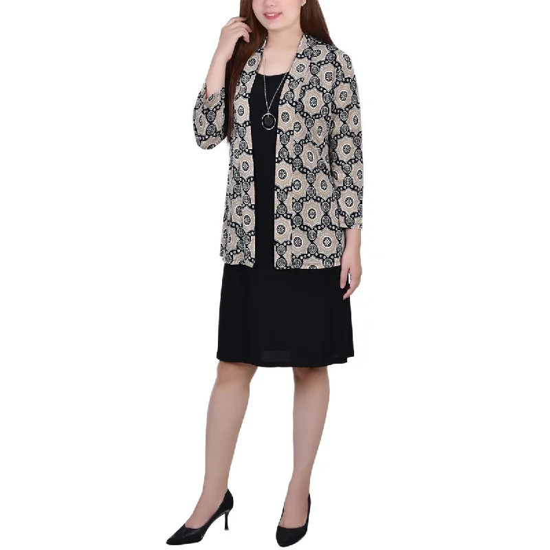NY Collection Womens Petites Printed Jacket Two Piece Dress Boat Neck Shawl Collar Notched Collar NY Collection Womens Petites Printed Jacket Two Piece Dress Boat Neck Shawl Collar Notched Collar