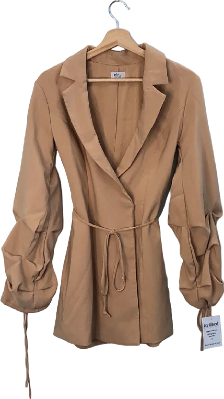 Oh Polly Beige Ruched Sleeve Blazer Dress UK 6 Women's Casual Suit
